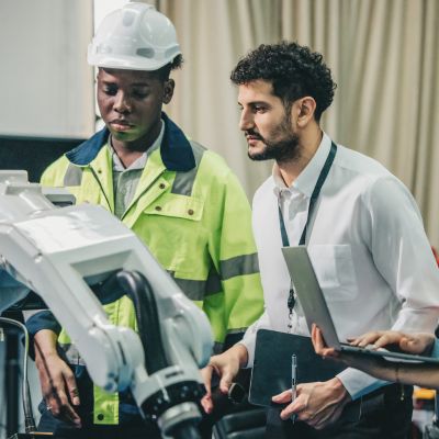 technical consultant with functional team inspecting equipment